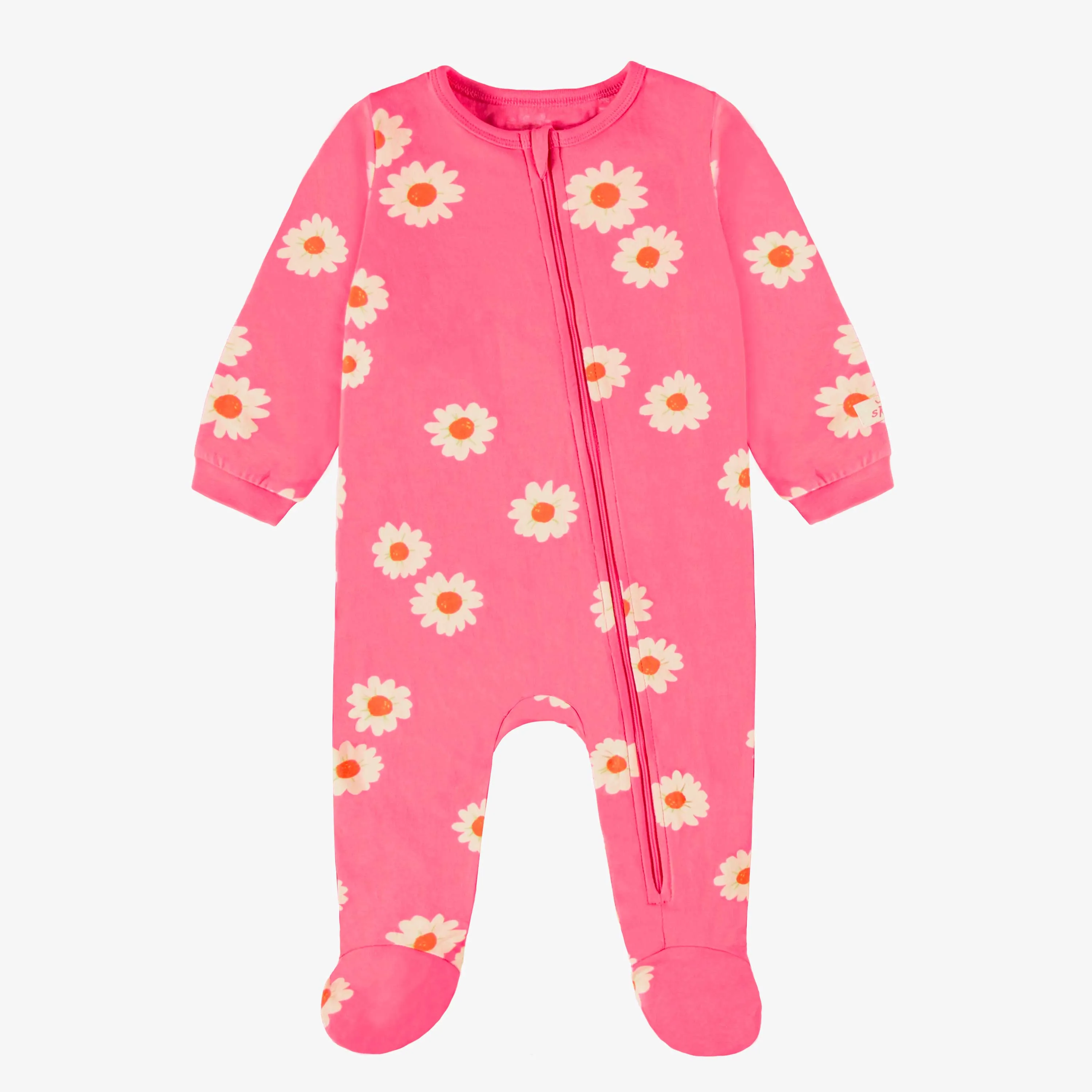 Pyjama une pièce rose en jersey de coton à motifs de fleurs, bébé  || Pink one piece pyjamas in cotton jersey with floral all over print, baby