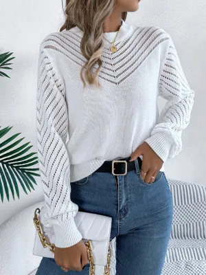 Quinn Openwork Round Neck Long Sleeve Knit Top