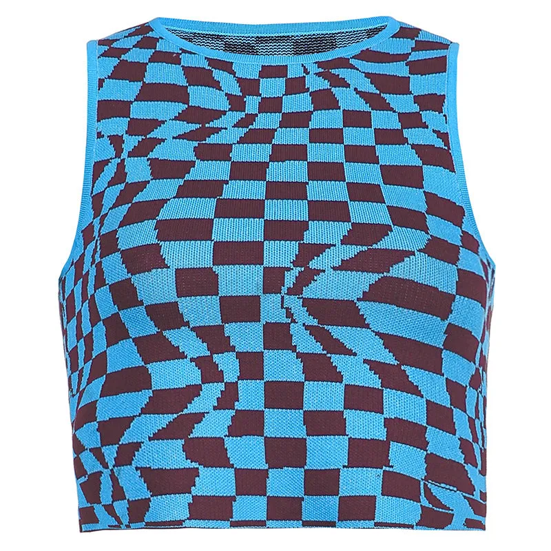 "IRREGULAR CHECK PRINT KNIT" VEST UB2434