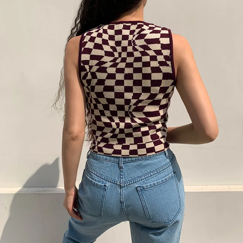 "IRREGULAR CHECK PRINT KNIT" VEST UB2434