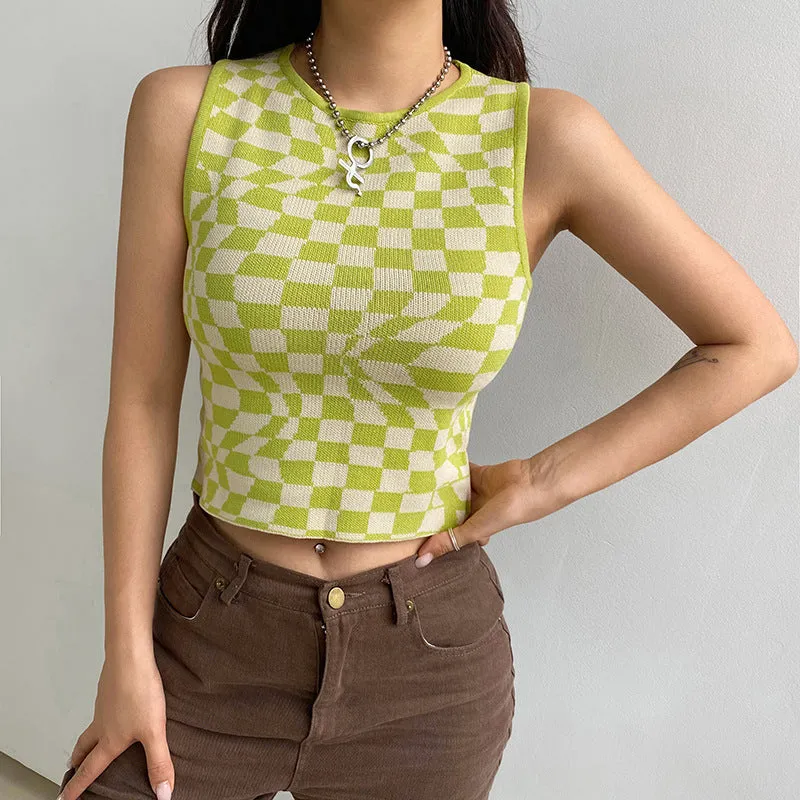"IRREGULAR CHECK PRINT KNIT" VEST UB2434