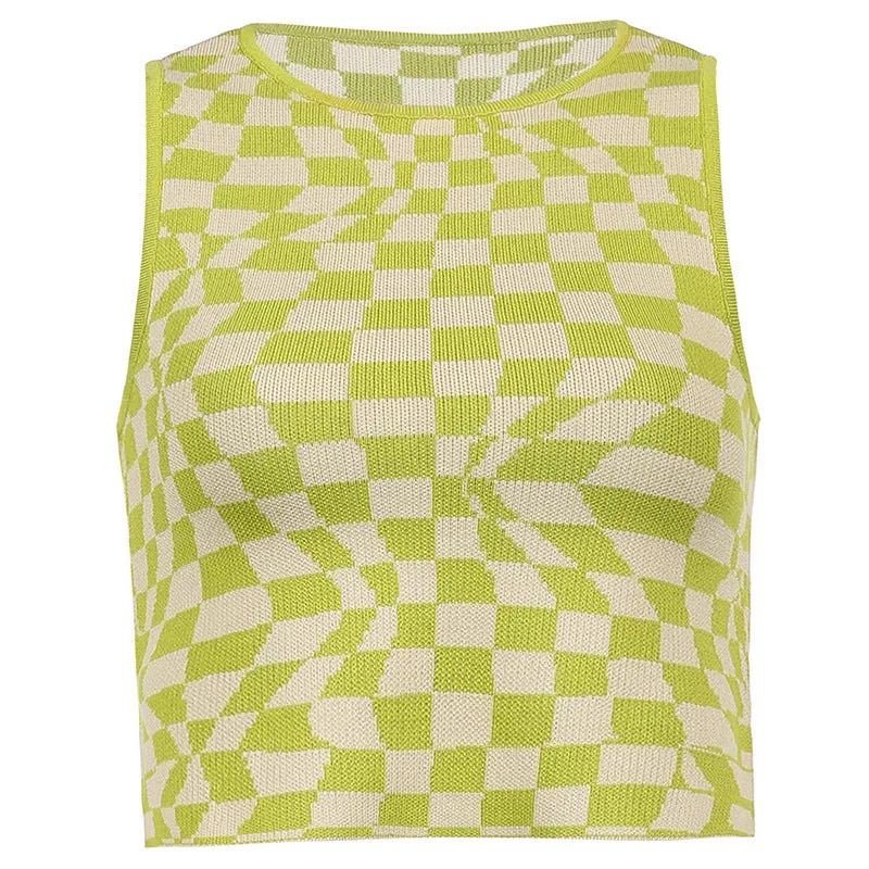 "IRREGULAR CHECK PRINT KNIT" VEST UB2434