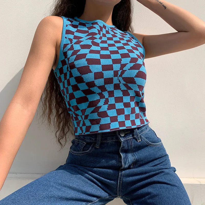 "IRREGULAR CHECK PRINT KNIT" VEST UB2434