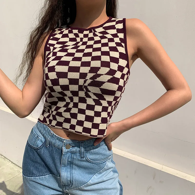 "IRREGULAR CHECK PRINT KNIT" VEST UB2434