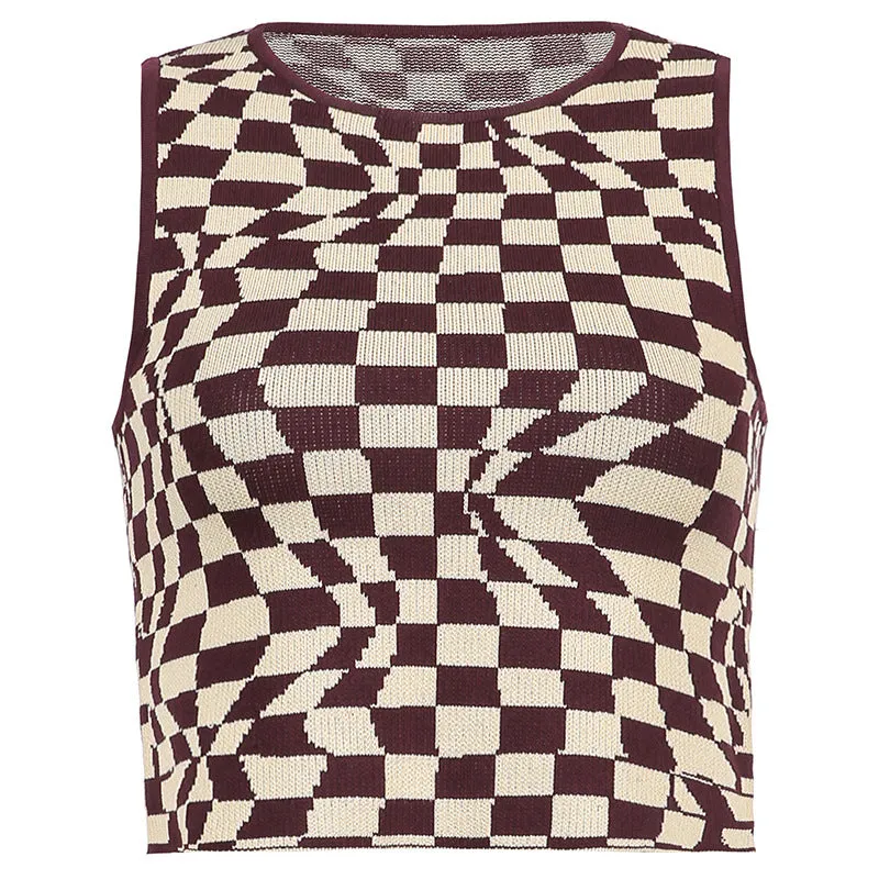 "IRREGULAR CHECK PRINT KNIT" VEST UB2434