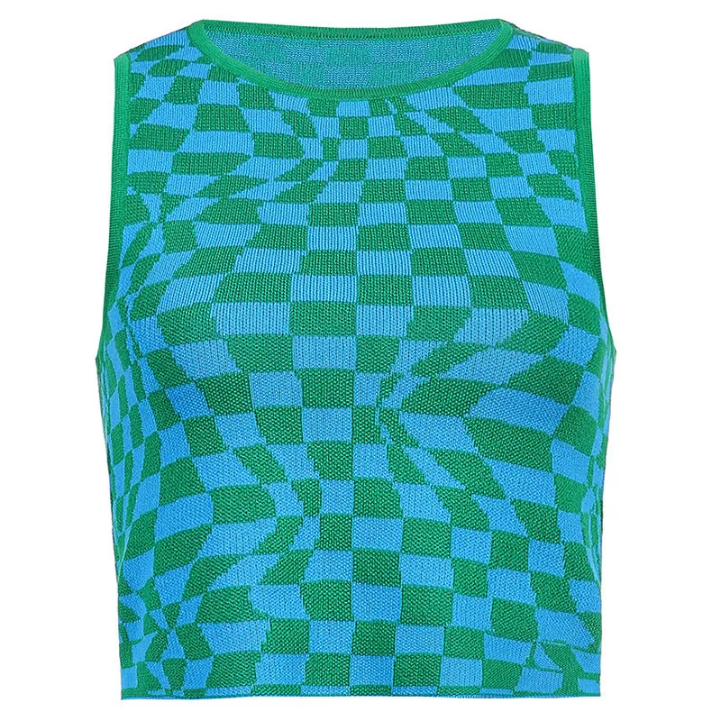 "IRREGULAR CHECK PRINT KNIT" VEST UB2434
