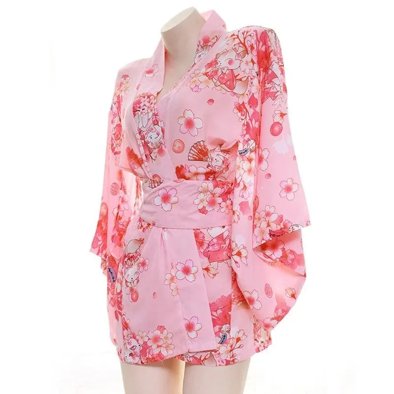 "Sakura Floral Vintage Print" Japanese Kimono Lingerie Y042118