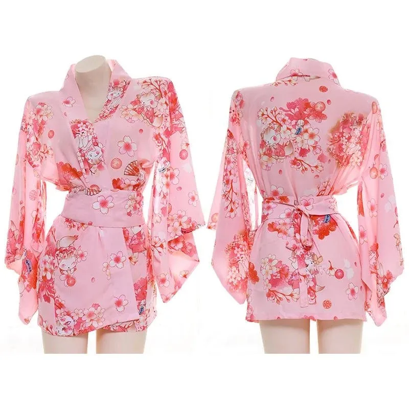 "Sakura Floral Vintage Print" Japanese Kimono Lingerie Y042118