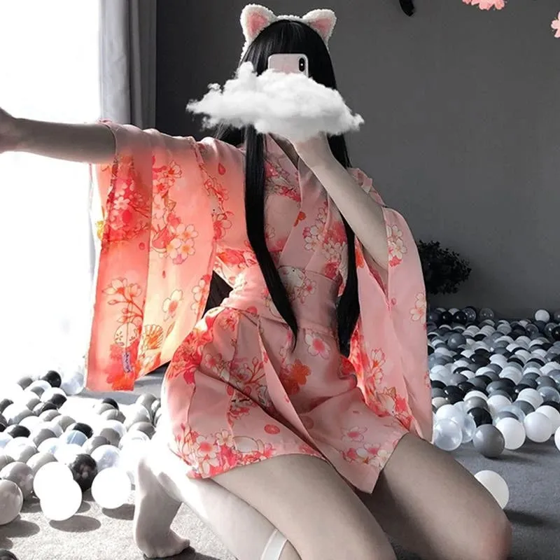 "Sakura Floral Vintage Print" Japanese Kimono Lingerie Y042118