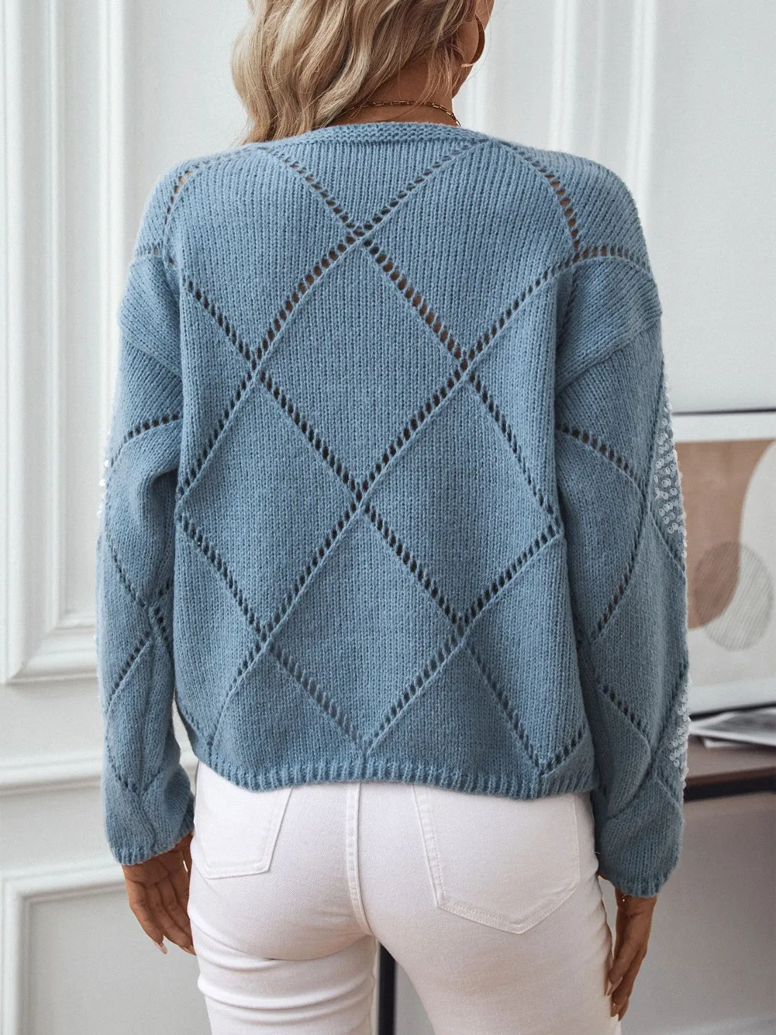Ramsey Openwork Round Neck Long Sleeve Knit Top