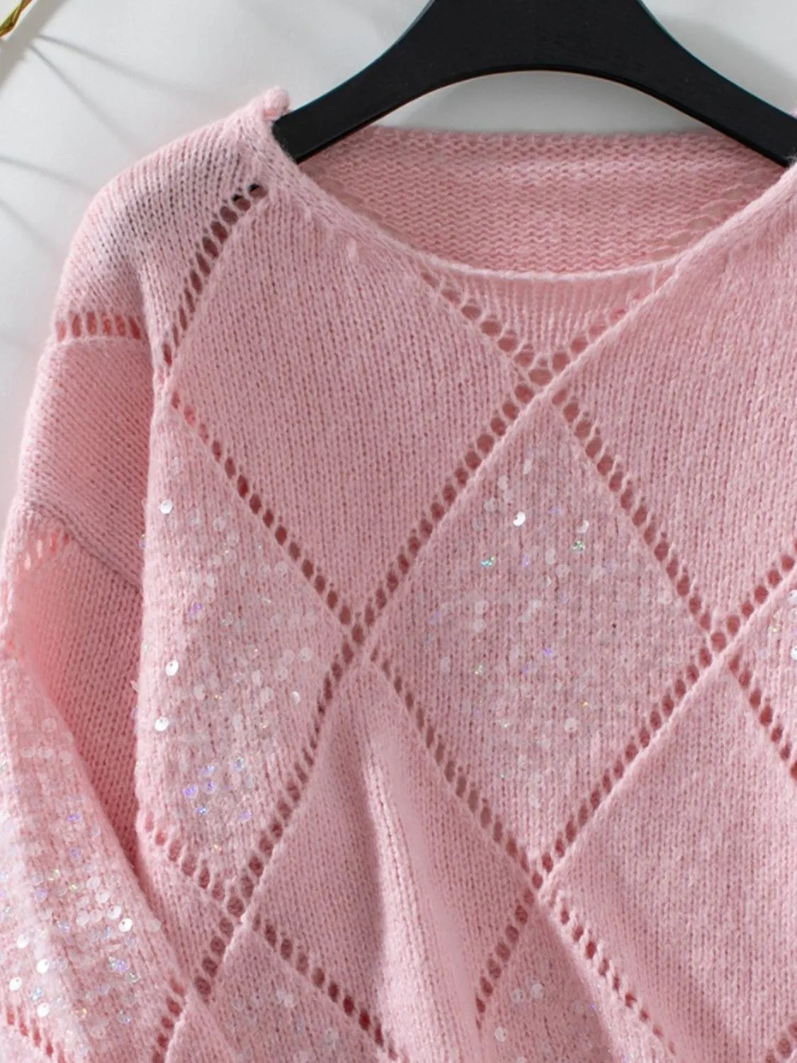 Ramsey Openwork Round Neck Long Sleeve Knit Top