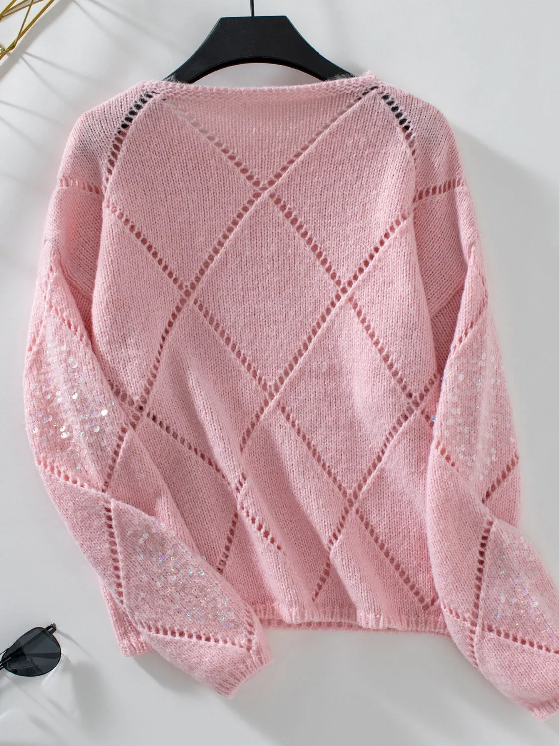 Ramsey Openwork Round Neck Long Sleeve Knit Top