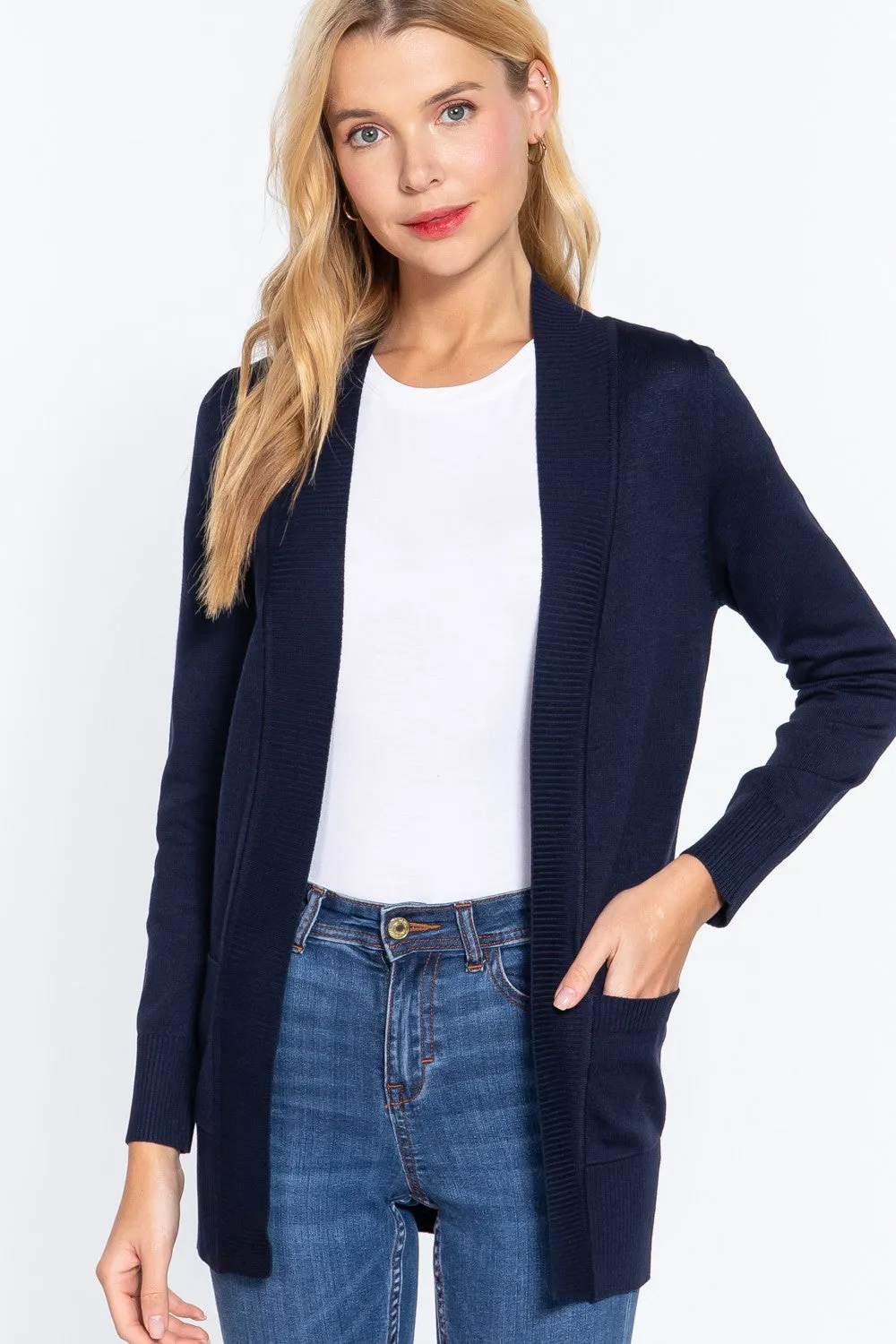 Rib Banded Open Sweater Cardigan
