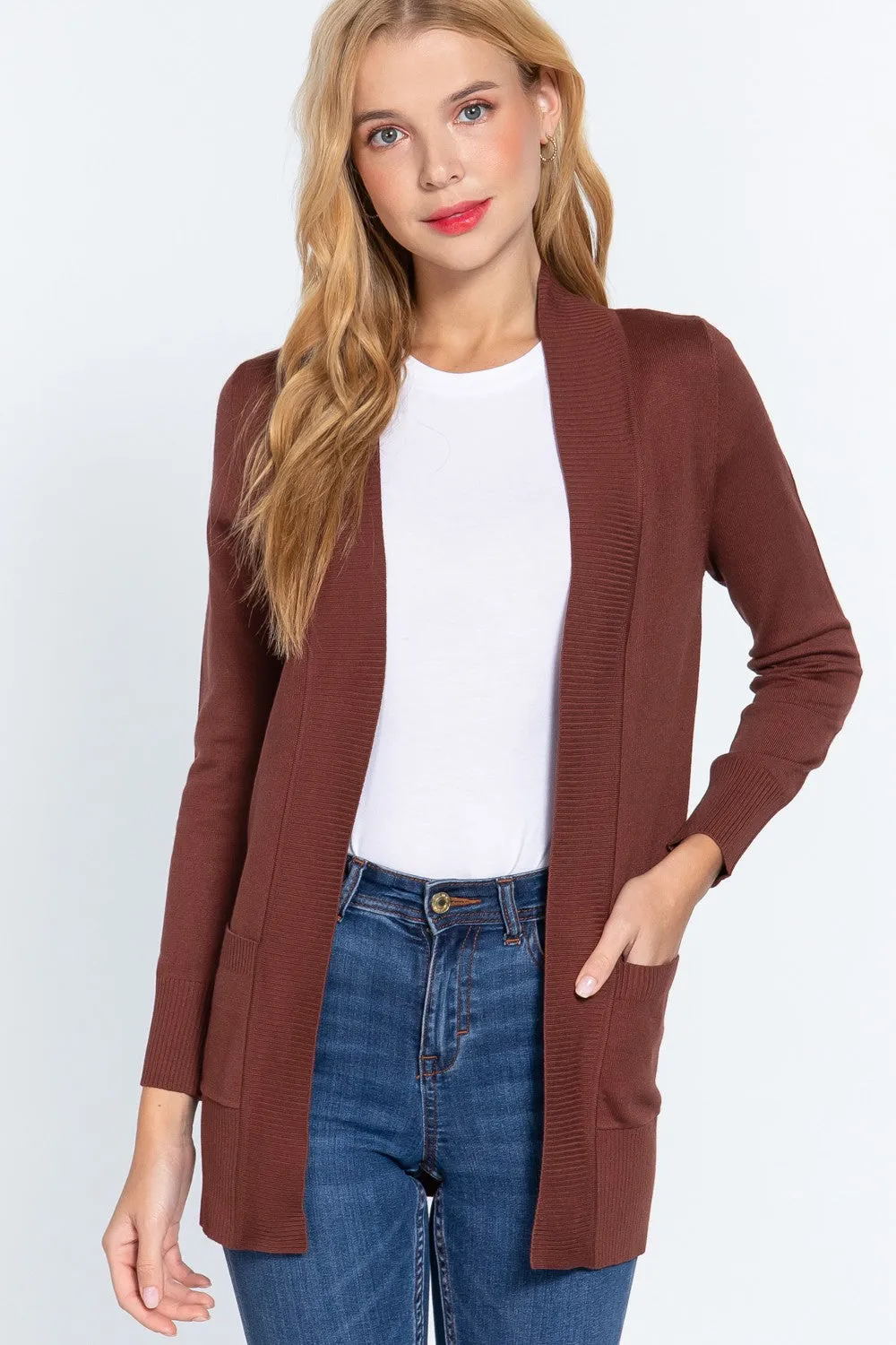 Rib Banded Open Sweater Cardigan