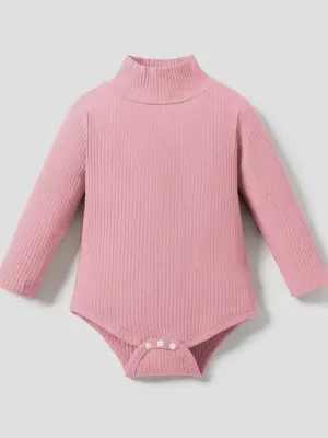 Ribbed Mock Neck Bodysuit Kids: Blush