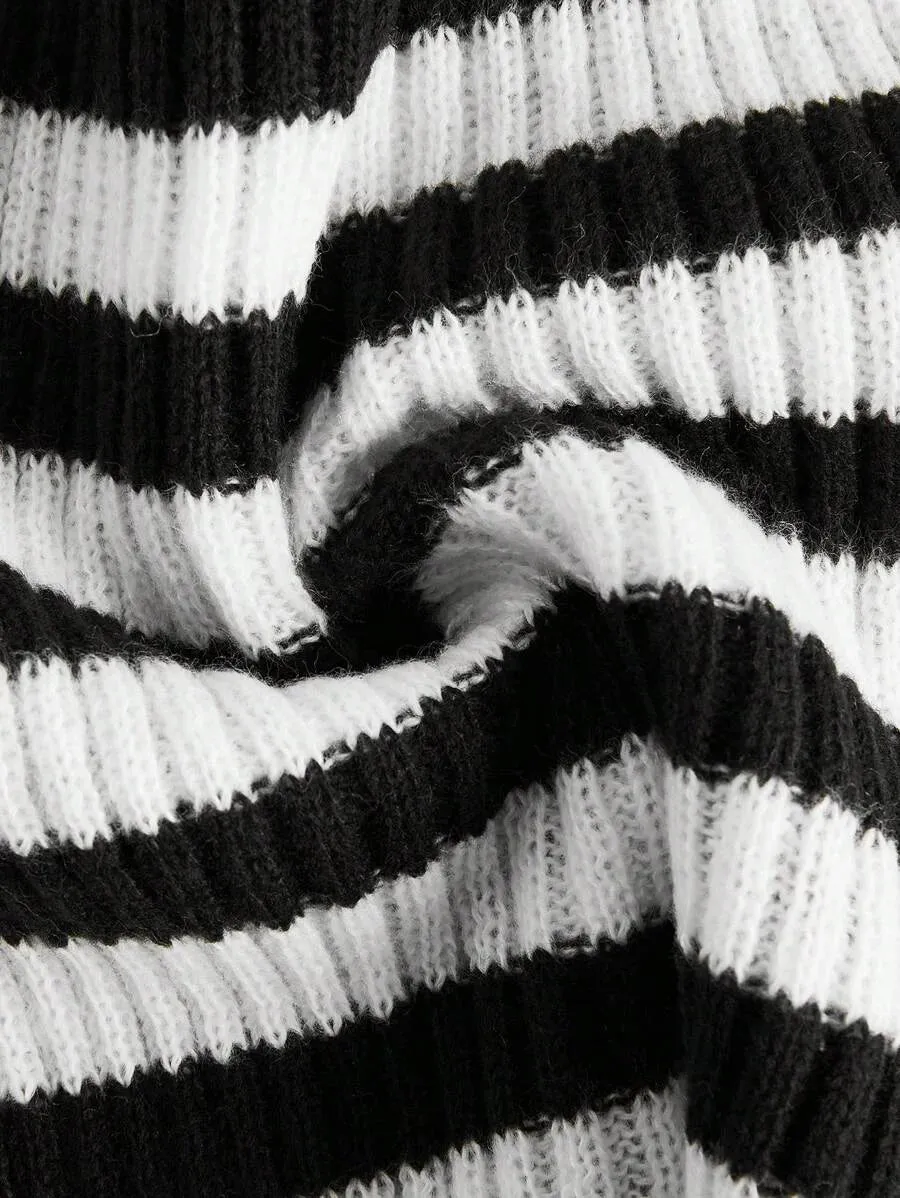 Rina Striped Cropped Knit Cardigan in Black