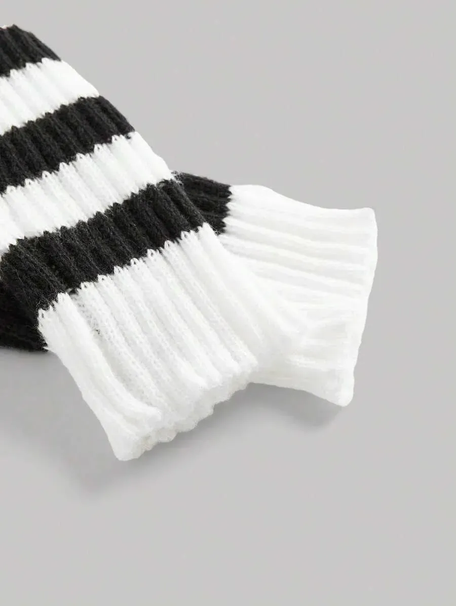 Rina Striped Cropped Knit Cardigan in Black