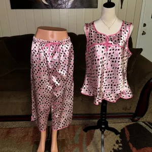 Robert Louis • Pink/Black • Block Print • Large • Satin • Pajamas Set