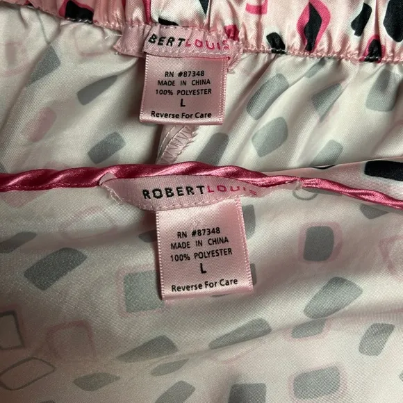 Robert Louis • Pink/Black • Block Print • Large • Satin • Pajamas Set