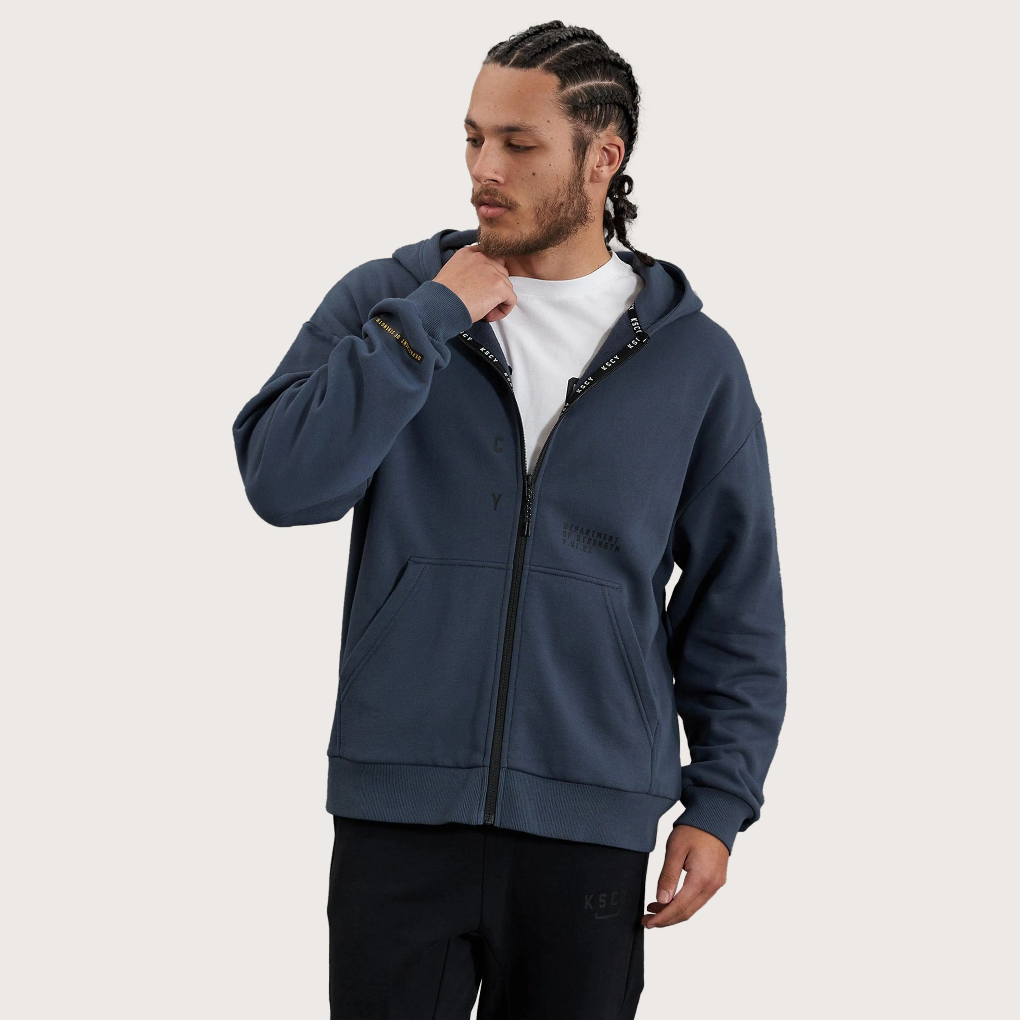 Rotation Zip Through Relaxed Hooded Jumper Orion Blue