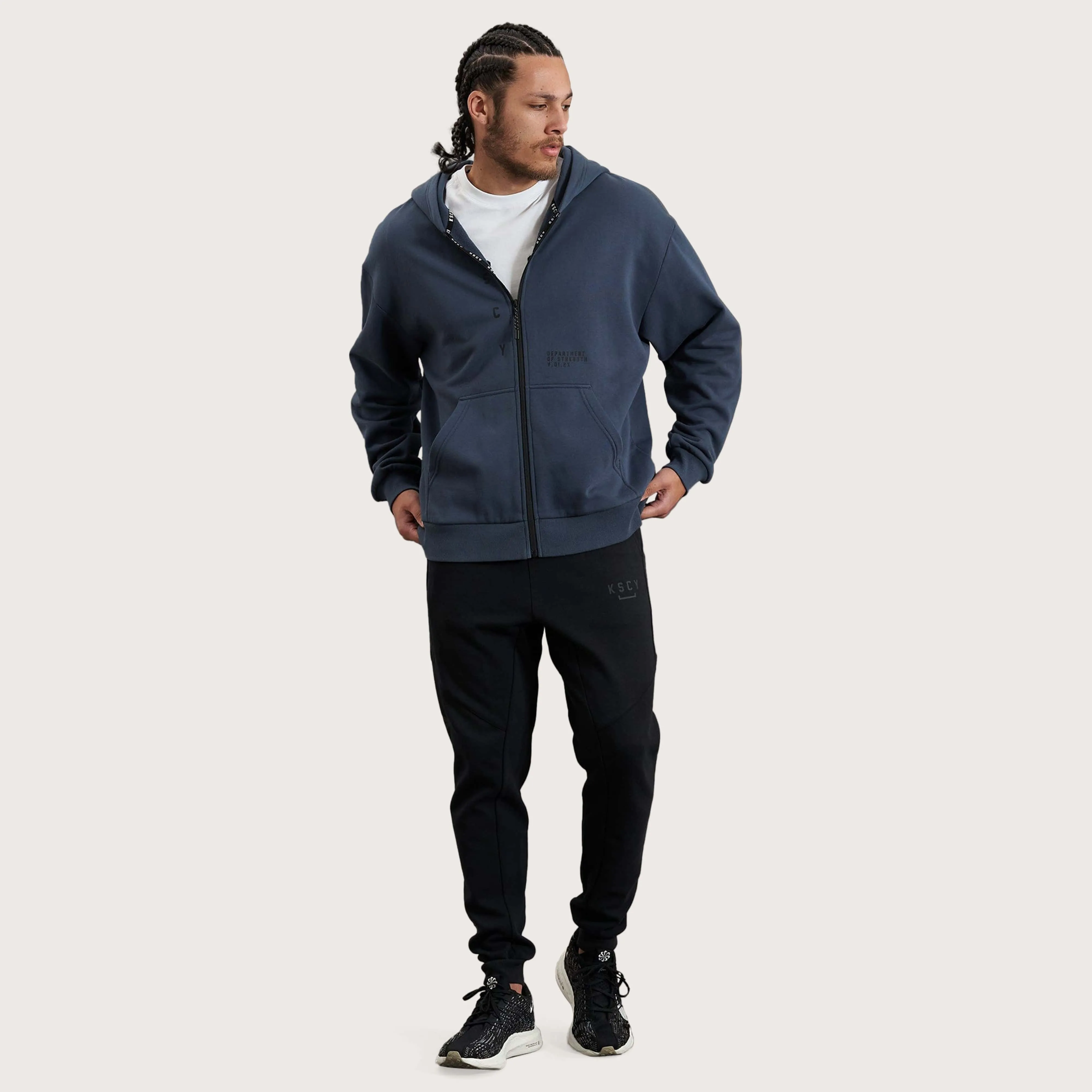 Rotation Zip Through Relaxed Hooded Jumper Orion Blue