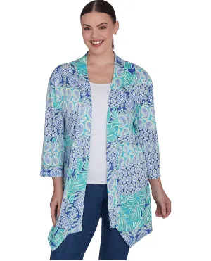 Ruby Road Bali Blue Patchwork Open Front Cardigan