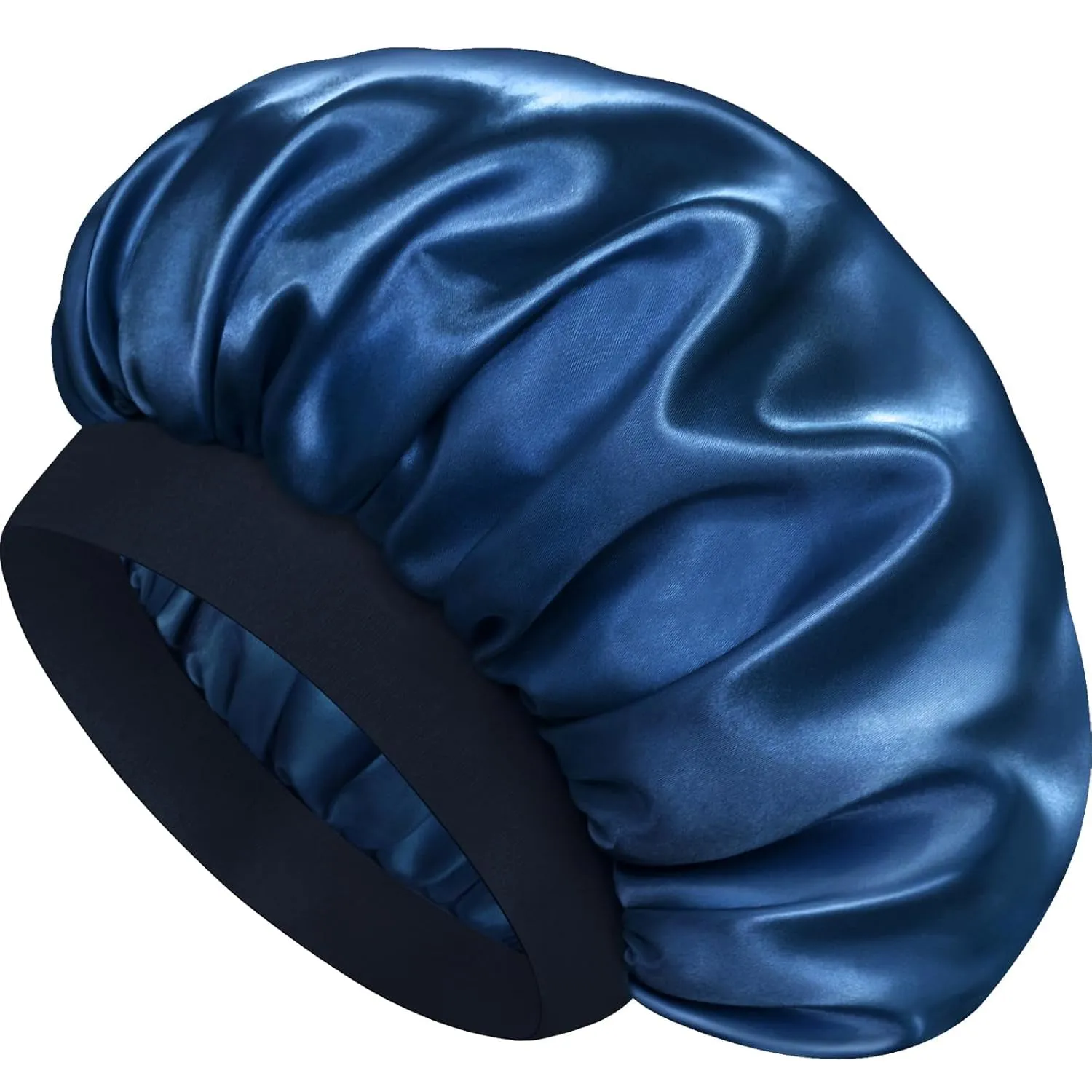 Satin Silk Bonnet for Sleeping, Double Layer Silk Sleep Cap for Men & Women, Soft Satin Lined Bonnet for Natural & Curly Hair(Black)