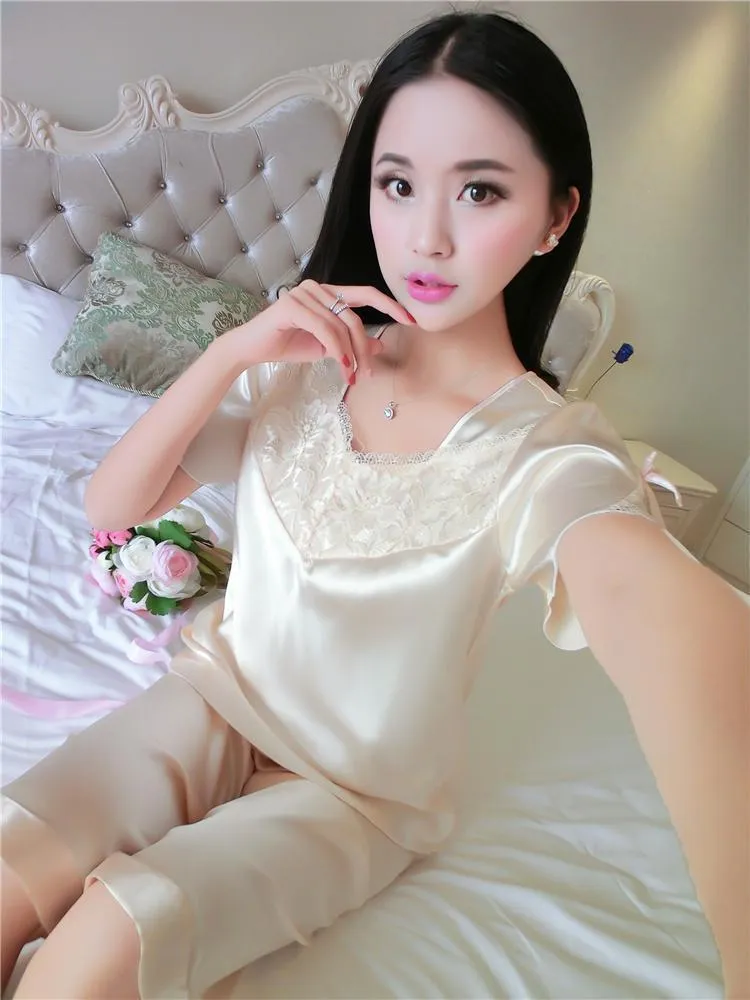 Satiny Long Short PJ Set