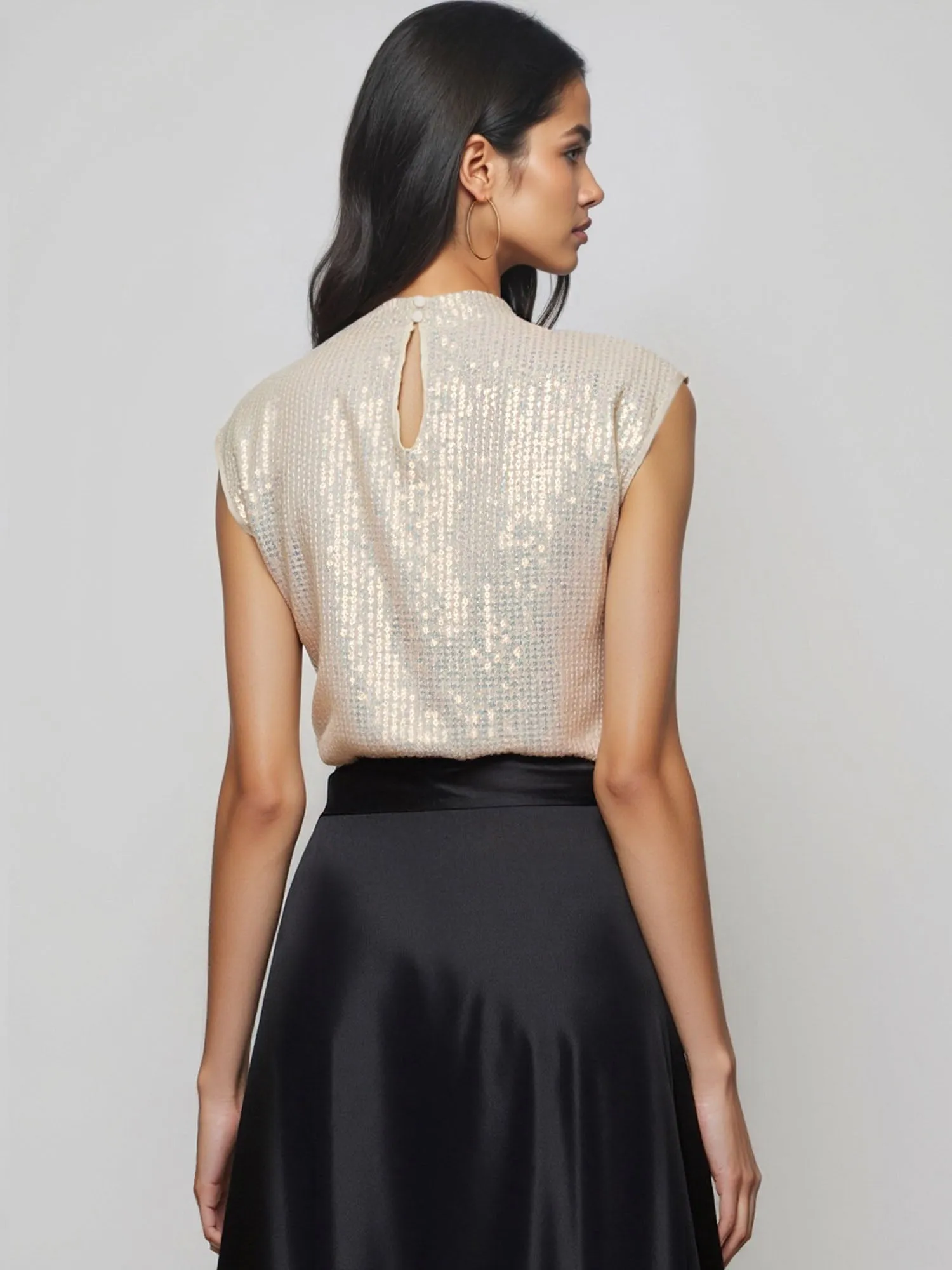Sequin Mock Neck Blouse