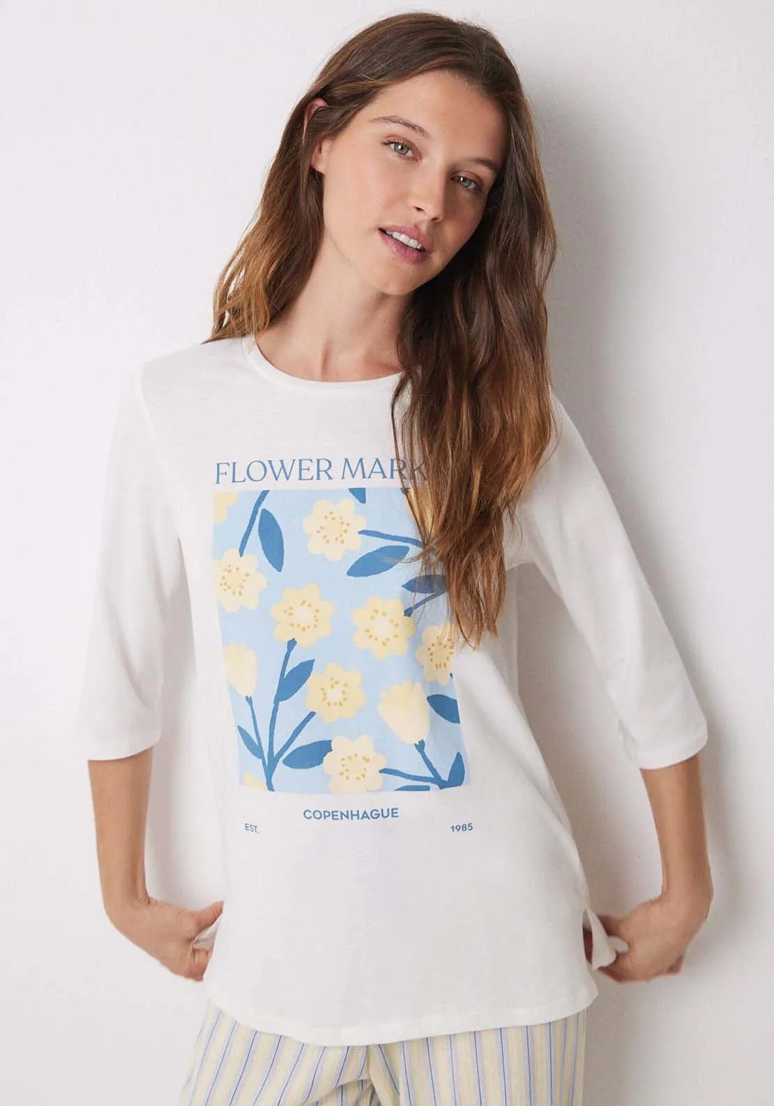 Short Sleeves Long Pant Pyjama - Medium Blue