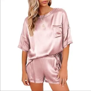 Silk Satin Pajamas Two Piece Pj Shorts Set