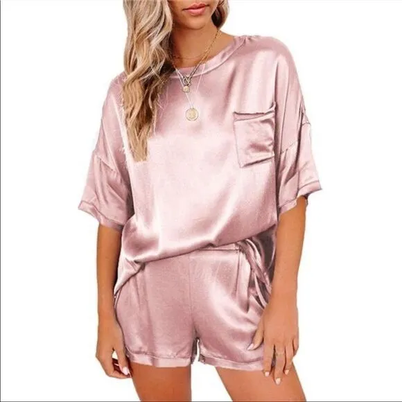 Silk Satin Pajamas Two Piece Pj Shorts Set