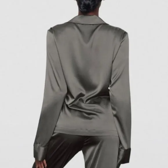 SKIMS Silk Pajama Top Button Front Gunmetal Womens 4X