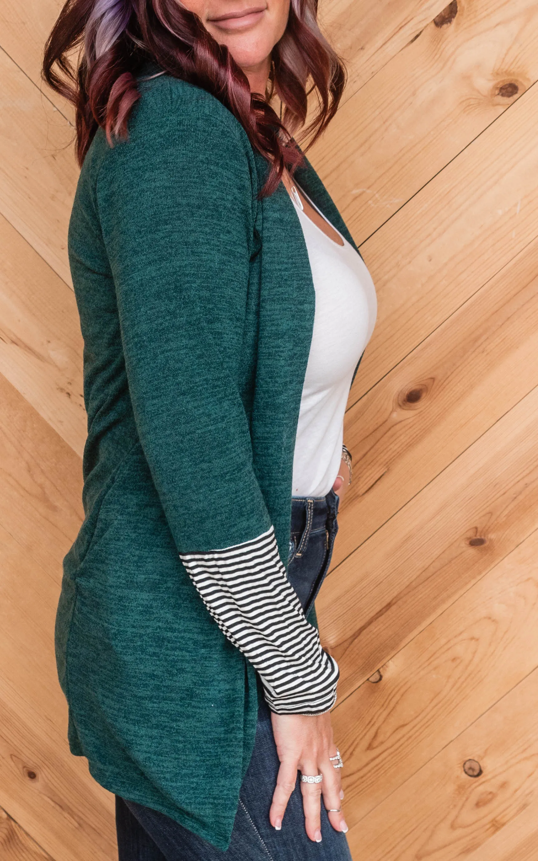 SOLID AND STRIPE OPEN CARDIGAN  | HEIMISH - Final Sale