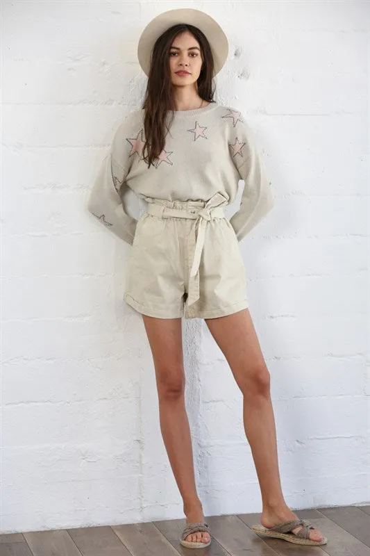 Star Print Knit Sweater | Taupe