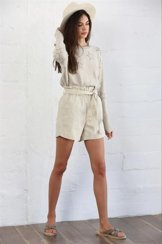 Star Print Knit Sweater | Taupe