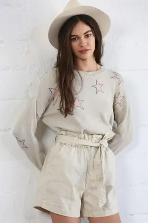 Star Print Knit Sweater | Taupe