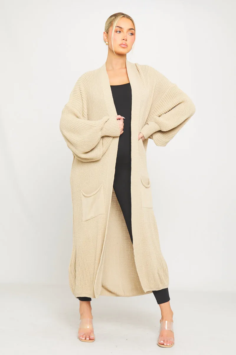 Stone Knitted Balloon Sleeve Long Cardigan