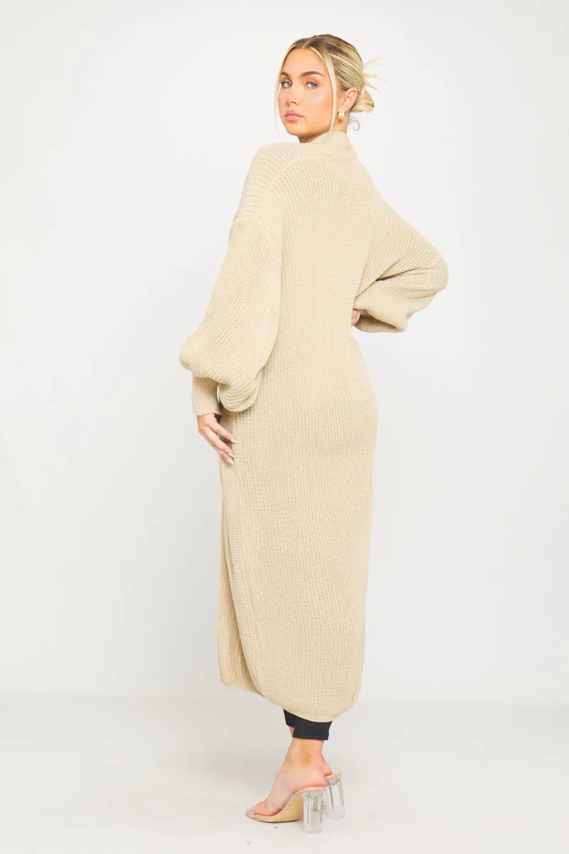 Stone Knitted Balloon Sleeve Long Cardigan