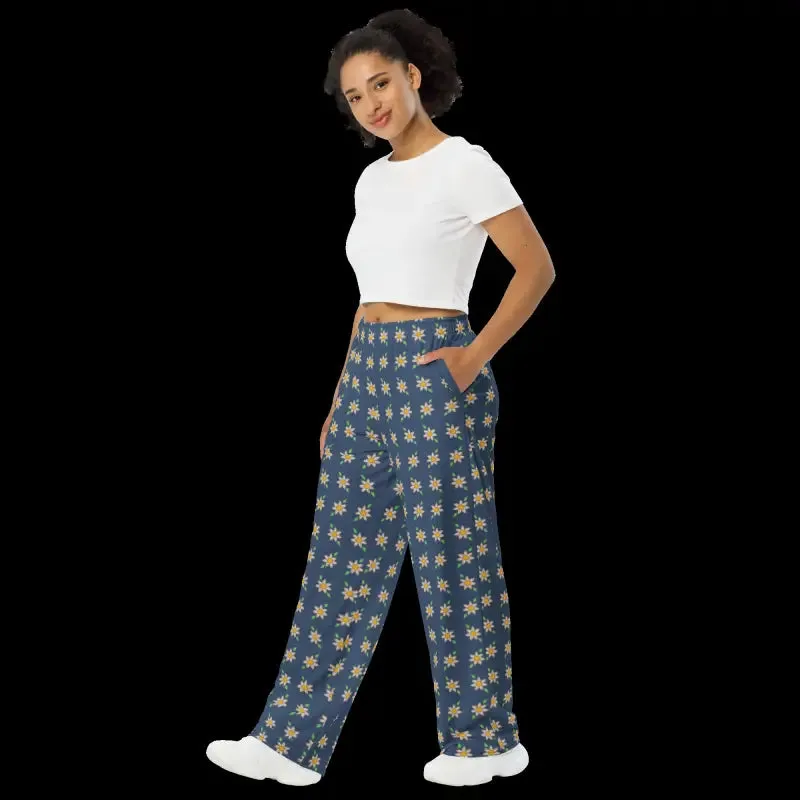 Stunning Navy Floral Wide Leg Pants for Bold Style