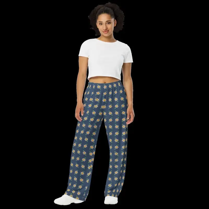 Stunning Navy Floral Wide Leg Pants for Bold Style