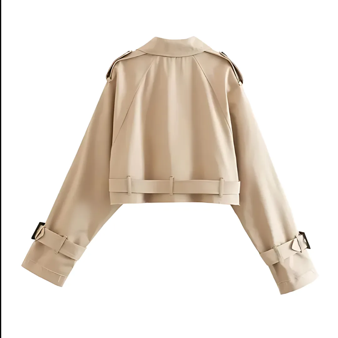 Stylish Beige Cropped Trench Coat for Ladies