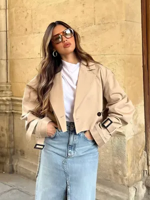 Stylish Beige Cropped Trench Coat for Ladies