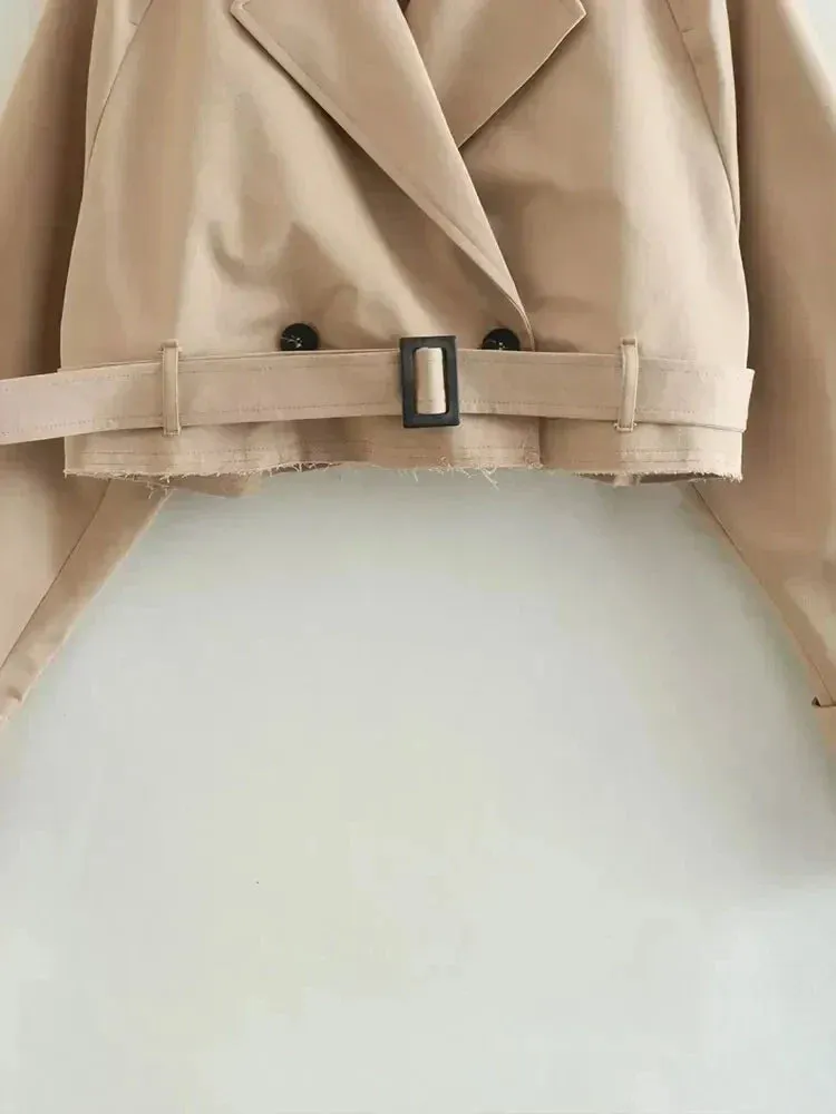 Stylish Beige Cropped Trench Coat for Ladies