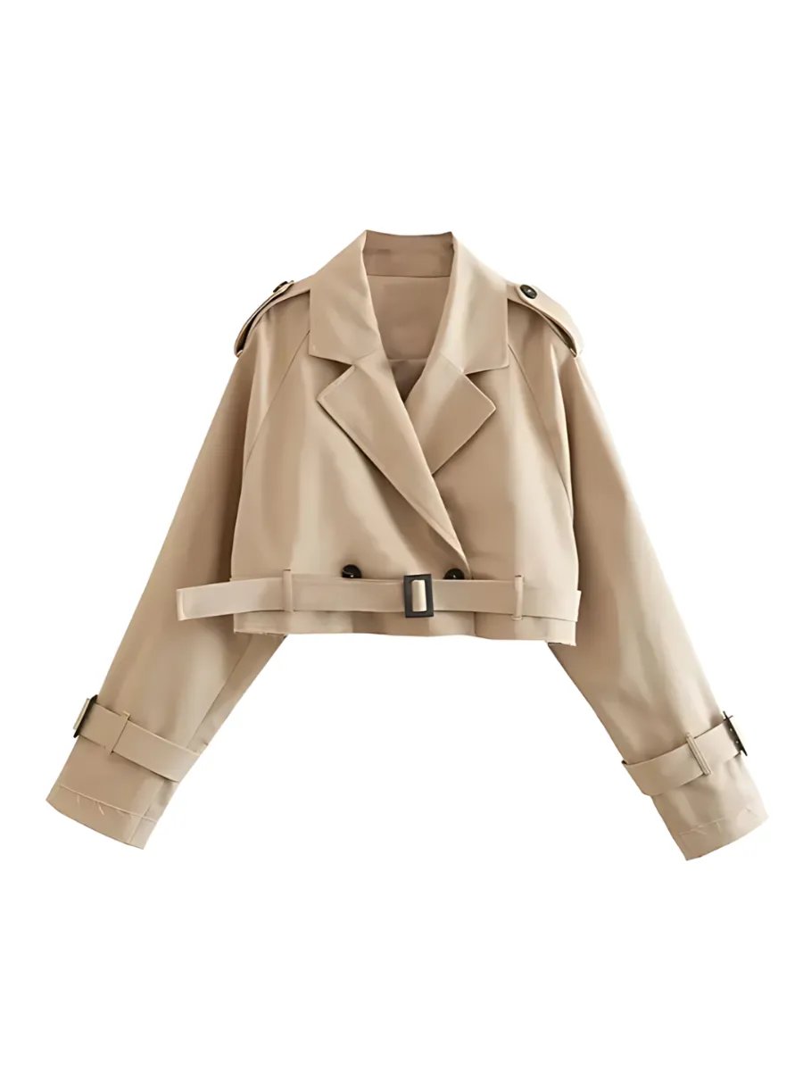 Stylish Beige Cropped Trench Coat for Ladies