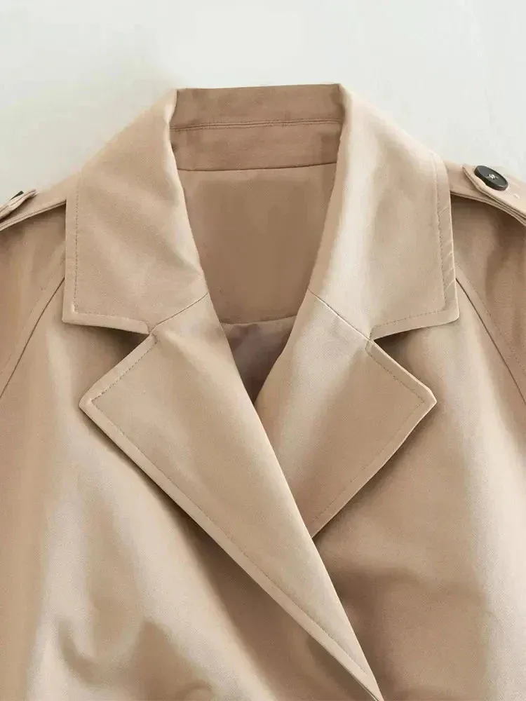 Stylish Beige Cropped Trench Coat for Ladies