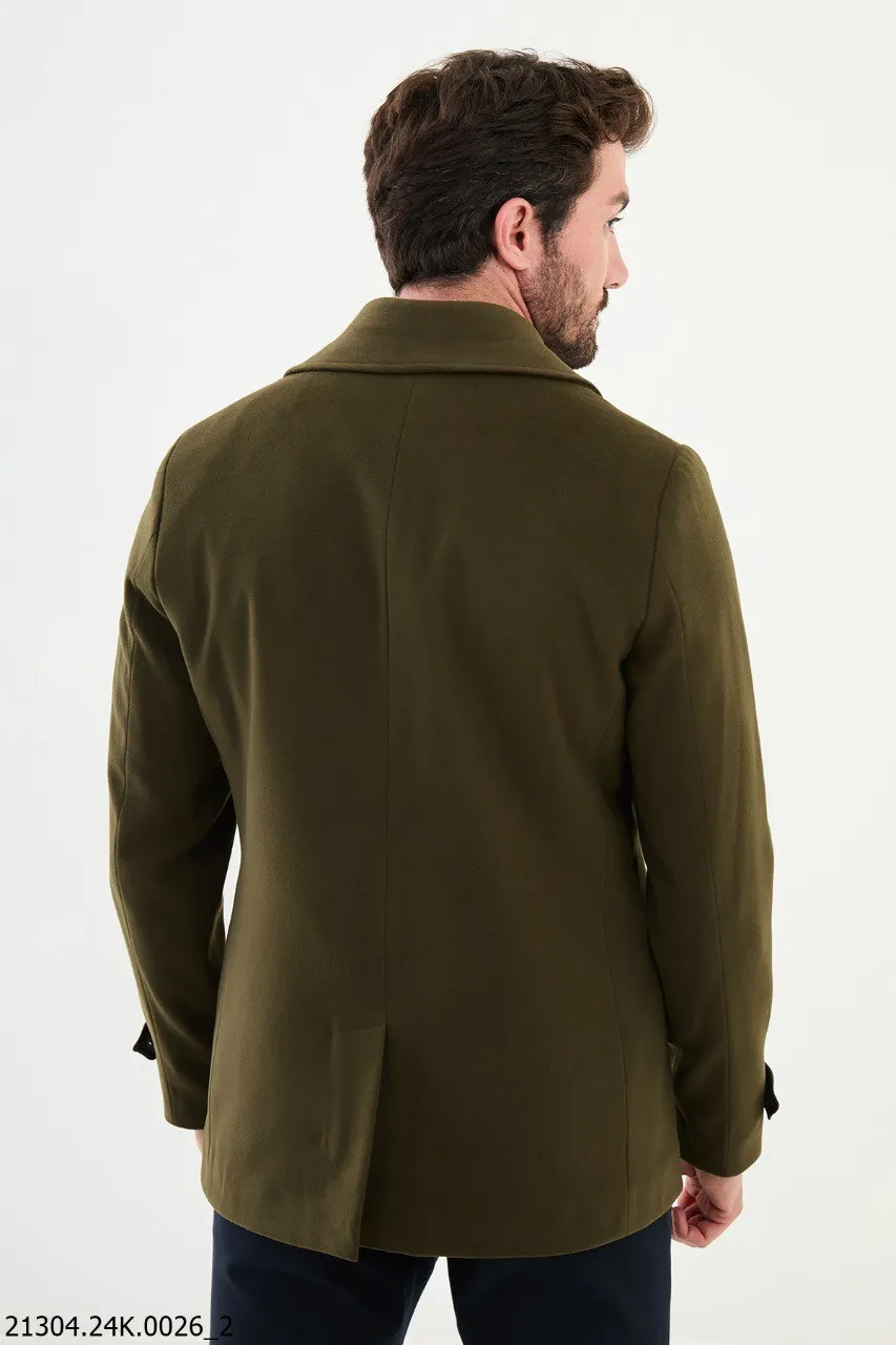 Stylish Olive Green Double-Breasted Pea coat