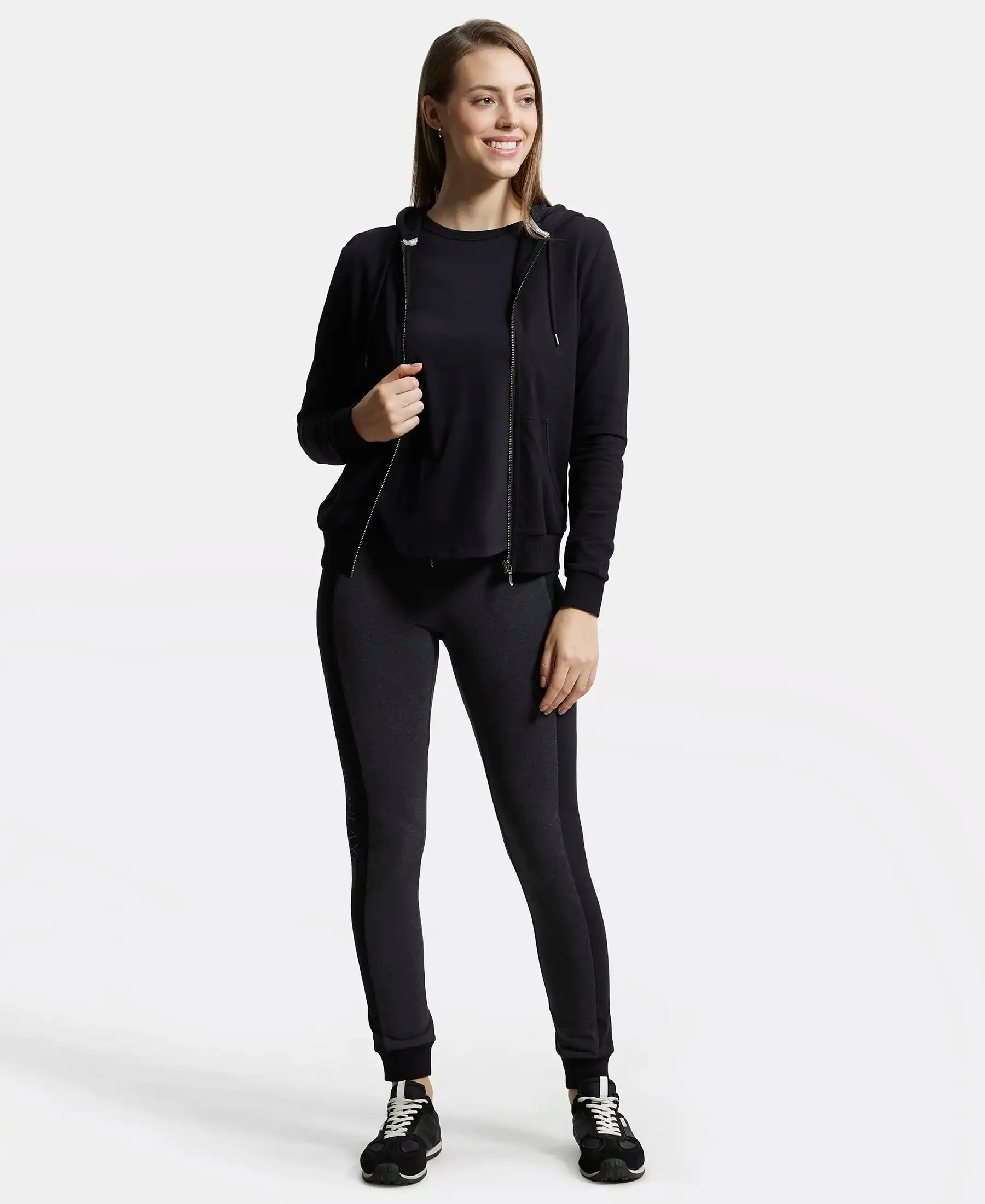 Super Combed Cotton French Terry Fabric Hoodie Jacket with Side Pockets - Black