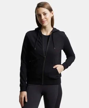 Super Combed Cotton French Terry Fabric Hoodie Jacket with Side Pockets - Black