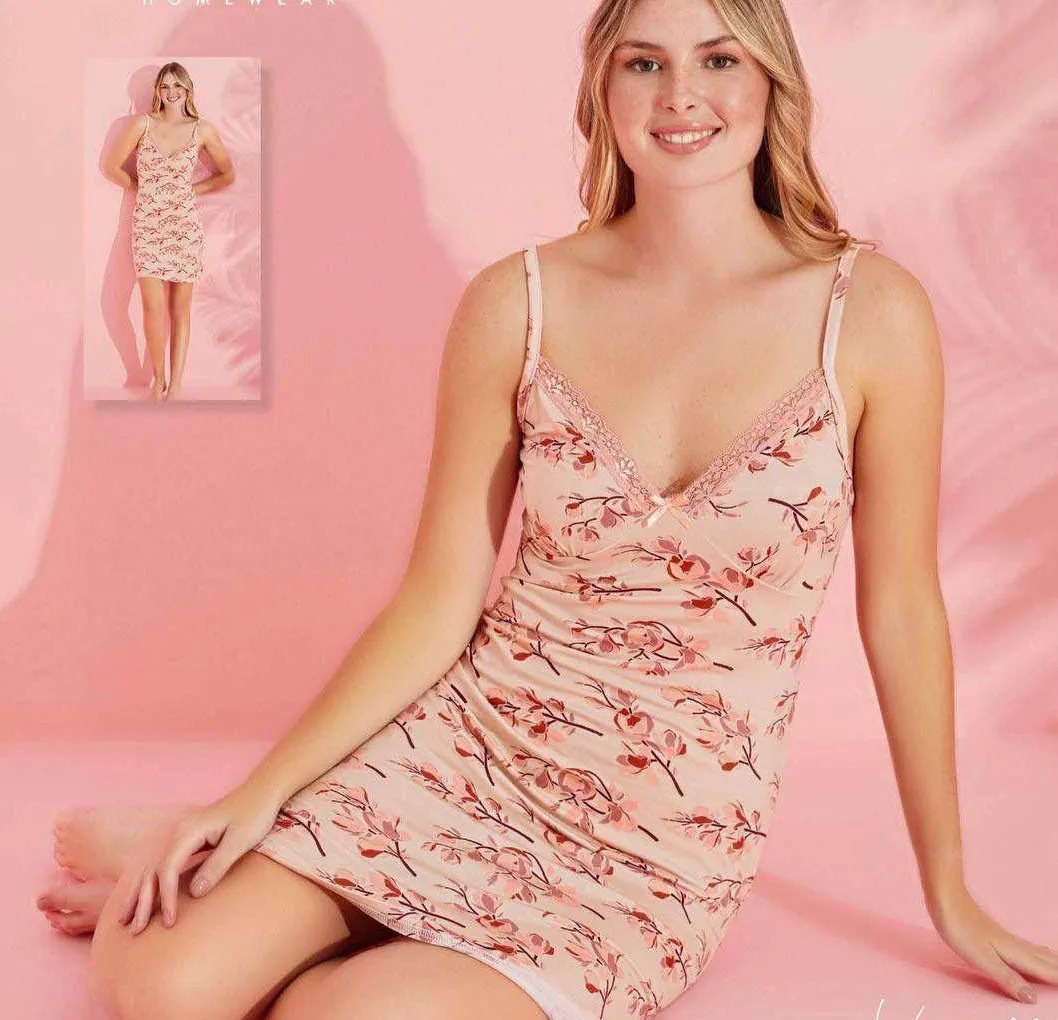 Super Soft Viscose Floral Lace-Trim Nightdress, made in Turkey